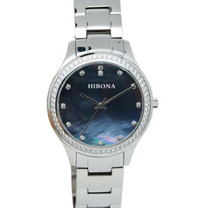 <strong>XXCOM</strong> Branded Business Quartz <strong>Watch</strong> Stainless Steel Black Mother Pearl Dial Diamond Customizable Ceramic Leather Band 20mm Width - Product Image 2