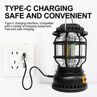 Lanterne de camping LED rechargeable solaire, type C, gradation progressive, lumière de tente rétro avec crochet, étanche pour l'extérieur