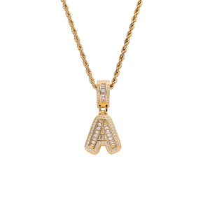 CN262 Collana con Ciondolo Hip Hop in Oro/Argento Placcato con 26 Lettere dell'Alfabeto A-Z, Zirconi AAA Iced Out, Gioielli Bling Bling - Product Image 1