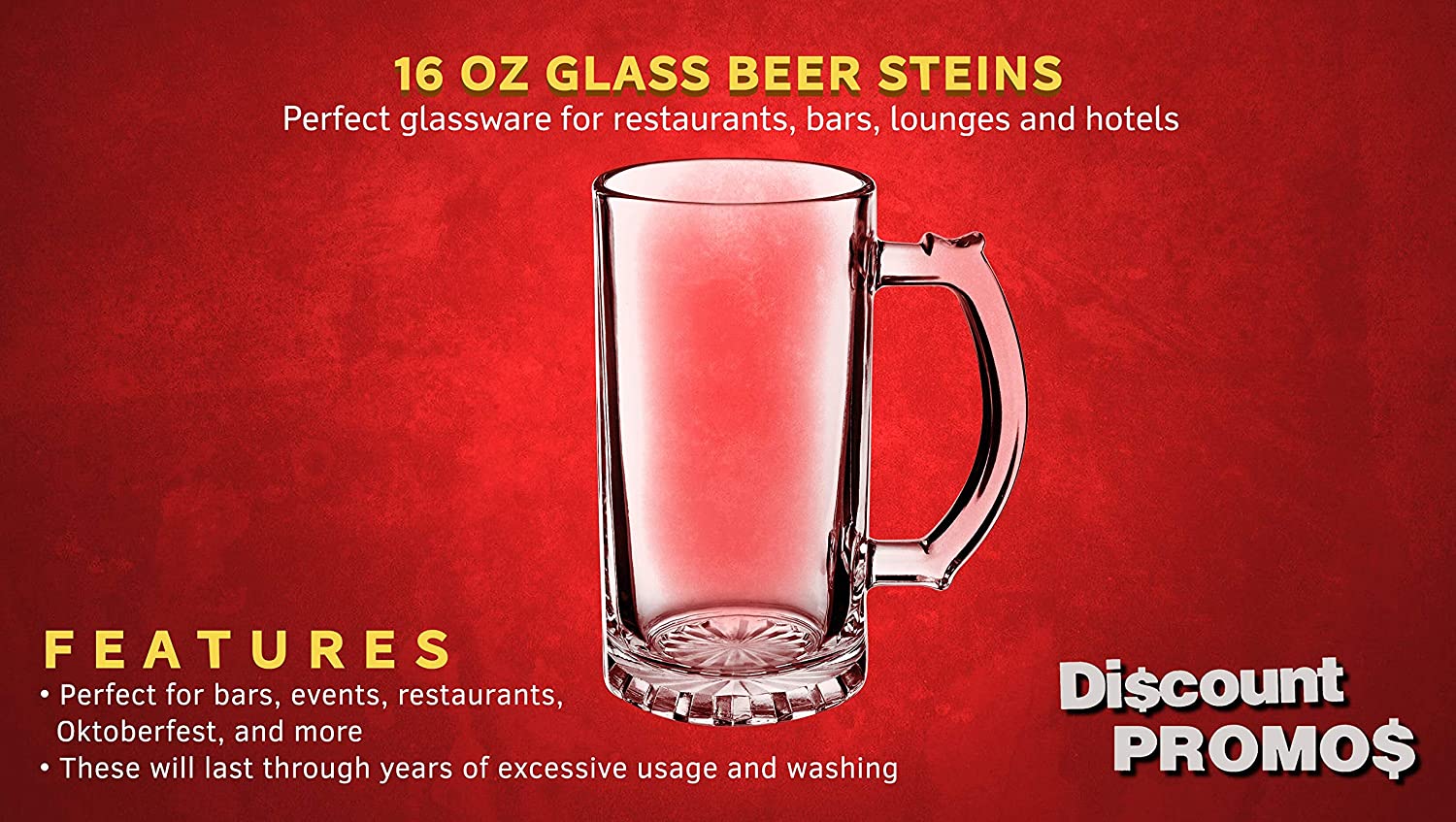 Glass Beer Mug Stein 16 oz, 10 pack, Pint Sized Beer Glasses in Bulks