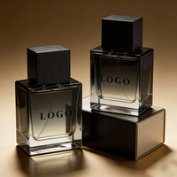 Prix d'usine – Flacons de parfum carrés en verre noir mat de 30 ml, dégradé givré, avec pulvérisateur à pompe et fond épais, sérigraphie