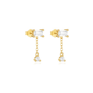 Boucles d'oreilles en argent sterling S925 plaqué or 18 carats avec perles et cristaux de zircon pour filles - Product Image 5
