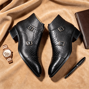 Botas <span class=keywords><strong>Chelsea</strong></span> Clásicas de Cuero Genuino para Hombre con Logotipo Grabado con Patrón de Serpiente, Diseño Ligero para Otoño/Invierno, Oficina y Carrera - Product Image 3