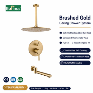 Brushed <b>Gold</b> <b>Shower</b> Faucet Set Ceiling Mounted Rain <b>Shower</b> <b>Head</b> Solid Brass Concealed Mixer Valve with Tub Spout Bathroom Faucet - Product Image 1