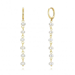 CANNER Clásicos Nuevos Pendientes Largos de Plata de Ley S925 con Eslabones Delicados y Perlas, Pendientes de Aro de 18K a la Moda - Product Image 1