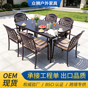Juego de Mesa de Jardín de Aluminio Fundido para 6 Personas, Muebles de Exterior Resistentes a la Intemperie, Estilo Tradicional, Juego de Comedor para Patio - Product Image 2