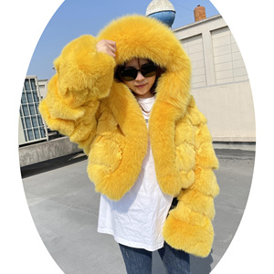 Janedur Logo personalizzato di colore colorato da ragazza soffice <span class=keywords><strong>pelliccia</strong></span> arancione a maniche lunghe di lusso da donna inverno cappotto corto in vera <span class=keywords><strong>pelliccia</strong></span> - Product Image 2