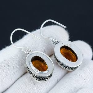 Pendientes colgantes finos de Plata de Ley 925 al por mayor, gancho de piedras preciosas ovaladas facetadas con citrino, joyería hecha a mano con precio de fábrica - Product Image 4