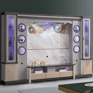 Kabinet dinding, desain Modern OEM kayu putih berdiri tampilan penyimpanan furnitur rumah Led mewah ruang tamu - Product Image 6