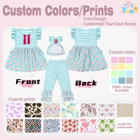 Ensemble de vêtements pour enfants personnalisé OEM ODM, tenue florale rayée en 3 pièces pour petite fille, tunique à volants, leggings avec bandeau assorti à fleurs