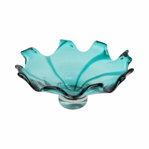 Ciotola Decorativa in Vetro Soffiato Artigianale Turchese con Bordo Nero, Centrotavola per Tavolino da Caffè, Soggiorno, Arredamento Casa - Product Image 2