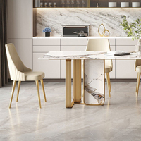 Ensemble Table à Manger de Luxe en Métal pour Villa, 8 Places, Plateau Marbre Ardoise, Grand Mobilier de Salle à Manger Complet
