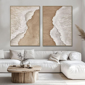 Alta calidad decoración del hogar yeso hecho a mano moderno océano ola playa paisaje pintura al óleo 3D textura pared arte pintura - Product Image 5