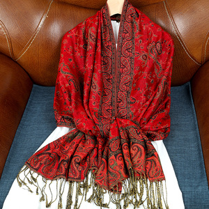 ROYAUMANN Luxury Hot Selling Ethnic Women's Summer Long Scarves Jacquard Paisley Color Blocking Faux <b>Pashmina</b> Cotton Acrylic - Product Image 3