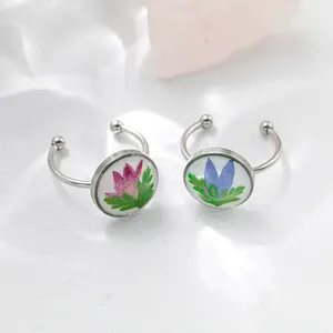 Các Nhà Sản Xuất Thép Không Gỉ Sliver Handmade Bướm Nhựa Mở Khô Hoa Vòng Đồ Trang Sức Thời Trang Cho Phụ Nữ - Product Image 2