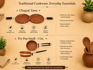 Sartén Tawa de Arcilla Terracota Natural, Hecha a Mano, Utensilio de Cocina Tradicional Indio para Chapati, Roti y Dosa - Product Image 2