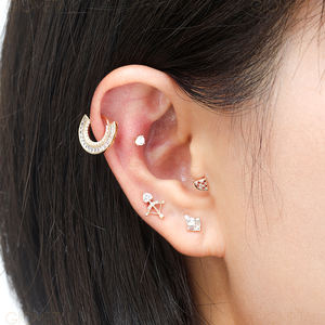 Giometal 14KT oro sólido Labret gema arco y <span class=keywords><strong>flecha</strong></span> extremos roscados superiores <span class=keywords><strong>Tragus</strong></span> Piercing pendientes nariz cuerpo joyería al por mayor - Product Image 3