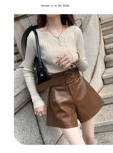 <span class=keywords><strong>Shorts</strong></span> da Donna in <span class=keywords><strong>Ecopelle</strong></span> Chic e alla Moda, Vintage a Vita Alta, Versatili, Tinta Unita, Larghi e Casual - Product Image 5