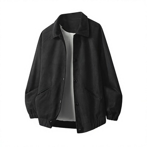 <b>Men's</b> Loose Fit Shirt <b>Jacket</b> Solid Black Turn-down Collar Regular Sleeve Casual Autumn Wear Single Breasted Design - Product Image 1