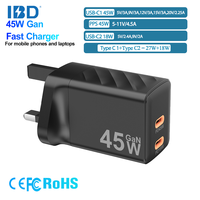 Chargeur rapide PD 45W 3.0 ignifuge avec prise UK double port USB-C pour 16 pouces et ordinateur portable