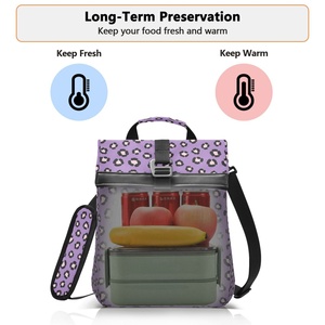 Sac à lunch isotherme pliable et réutilisable à motif léopard violet, faible MOQ, durable, avec logo personnalisé, sac à lunch portable pour femmes - Product Image 5