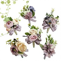 Yi Ya Ge 325 Perlengkapan Pernikahan Boutonniere untuk Perayaan Bisnis, Korsase Buatan, Bunga Pergelangan Tangan Kain Vintage Pink-Purple