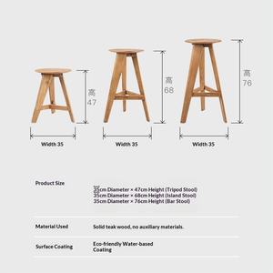 Taburete de Bar Vintage de Madera Maciza de Teca Africana con Reposapiés, Diseño de Perfil Bajo y Patas Altas, para Uso Doméstico - Product Image 5