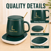 Ensemble de tasses en céramique avec logo personnalisé, cadeau d'entreprise, avec chauffe-tasse électrique, couvercle, cuillère, boîte cadeau pour Noël, Nouvel An