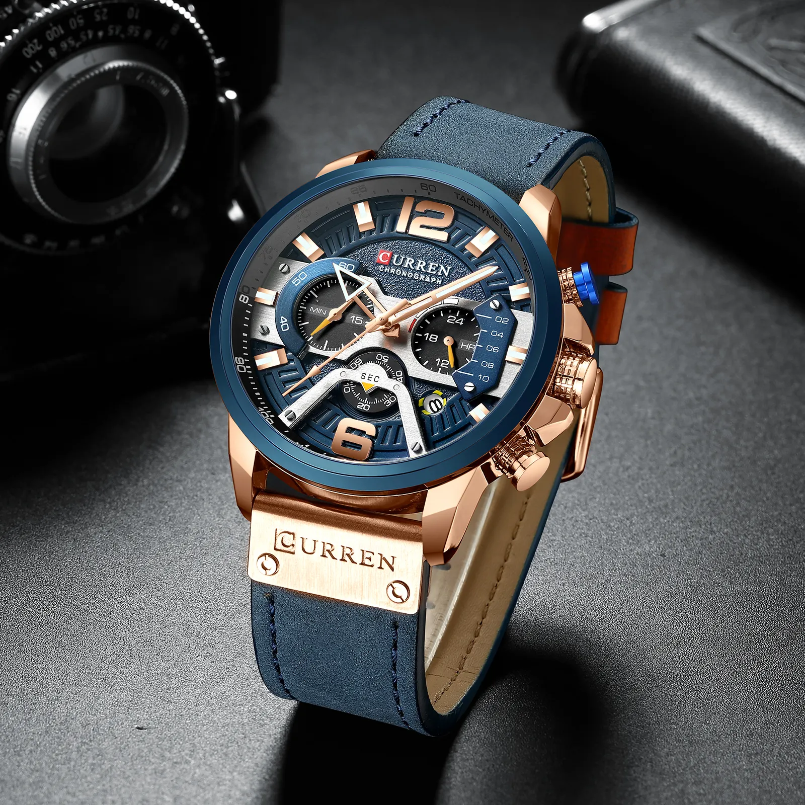 Curren 8329 OEM Classic Fashion Luxury Brand Custom Alloy Case Leather Watch Strap Multifunction Wrist Quartz Watches For Men