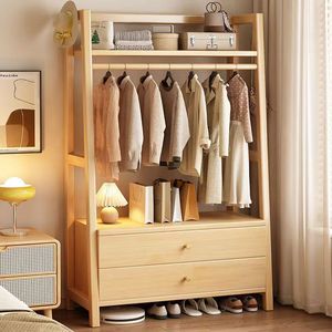 Solid Wood <b>Clothes</b> Rack With Drawers Multi-functional <b>Storage</b> <b>Unit</b> For Bedroom And Living Room 0.8x0.4x1.7m 1.0x0.4x1.7m - Product Image 2