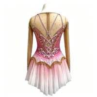 Costume de patinage artistique rose dégradé, robe à manches longues en maille avec strass pour filles adultes, compétition et performance