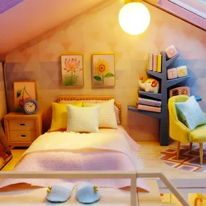 Hongda son popüler Mini odası zanaat kiti ahşap oyuncak minyatür Diy bebek evi ile Led ışık çocuklar için renk kutusu ahşap Unisex