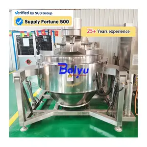 Baiyu Automatic Cooking Kettle With Mixer Gas Automatic Cooking Kettle With Mixer Machine Automatic Cooking Machine Screw Mixer