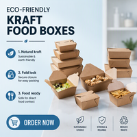 Boîtes alimentaires jetables pliables en papier kraft pour l'emballage de plats rapides tels que les salades, boîtes d'emballage alimentaire en papier kraft brun
