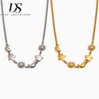 Collier ras du cou Dreamshow avec pendentif Ciel Soleil Lune Étoile en Acier Inoxydable 316L Plaqué Or 18K, Tons Or ou Argent