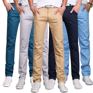 Pantalon décontracté moderne pour homme 2025, coupe slim, 100 % coton toile, multicolore, respirant, teint en pièce, élastique, uni, coupe droite - Product Image 1