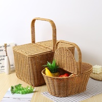 Moderne minimalistische geweven PP handtas picknickmand met deksel voor buitenopslag fruit & groente draagtas
