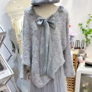 Women's Bow Tie 3D Floral Knit Sweater Loose-fit <b>Sequin</b> Knit <b>Top</b> Fashion - Product Image 3