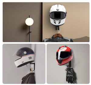 Étagère de rangement murale-Porte-vélo en contreplaqué fabriqué à la main avec casque et crochets à taquets pour le rangement de l'équipement de vélo - Product Image 4