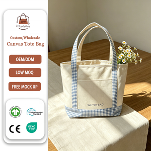 Custom Logo Plaid Contrast Trim Design Canvas Tote <strong>Bag</strong> Large Capacity Durable Fabric Shopper <strong>Bag</strong> <strong>Foldable</strong> Premium Shopping <strong>Bag</strong> - Product Image 1
