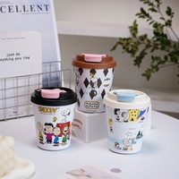 Gobelet isotherme portable réutilisable en acier inoxydable 316 de 250 ml avec impression personnage Snoopy et couvercle à paille rabattable