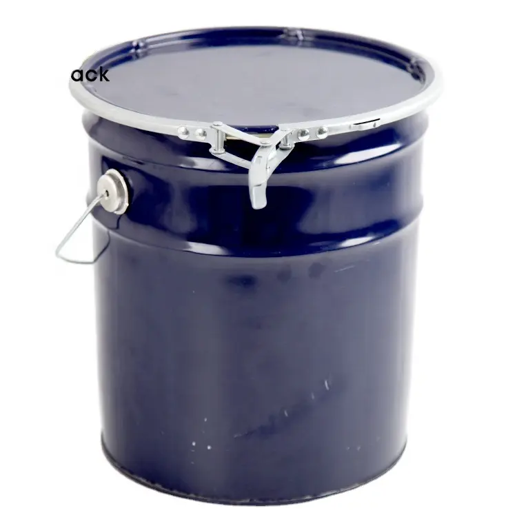 small dark blue printed metal tinplate pail with ring lock