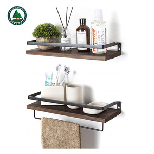 ชั้นวางของในห้องน้ำแบบลอยติดผนัง Woodbuddy พร้อมราวแขวนผ้าขนหนูสำหรับห้องน้ำ - Product Image 1