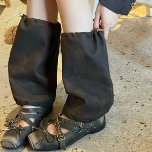 גרבי פוליאסטר בסגנון סאב-תרבות כהה לנשים, עם שרוך, בסגנון מילני, סקסי, Y2K, מגפי אופנוע עד אורך השוק, מחמם רגליים - Product Image 1