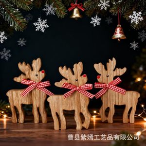 Wooden Christmas Reindeer <b>Decorations</b> Natural Finish Desktop Ornament For Living Room <b>Winter</b> Craft Gift - Product Image 3