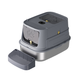 Bac à litière pour chat en acier inoxydable XXL avec filtre, bac à litière pour chat en acier inoxydable fermé avec couvercle - Product Image 2