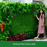G-890 Décoration murale verticale 3D pour la maison et les mariages, en fausse herbe verte, plantes artificielles en soie et plastique, haies de buis et feuillage tropical artificiel pour intérieur