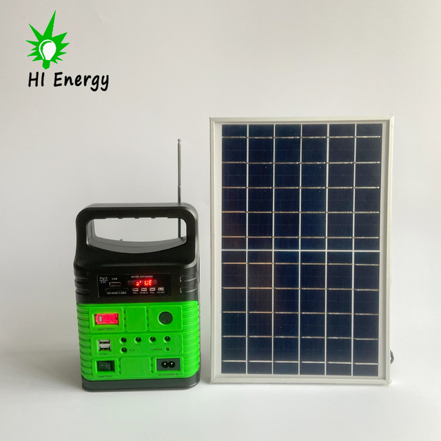 HiEnergy Hybrid Mini Home Solar Power System Kit with FM Radio MP3 Player Bluetooth Speaker & 5-in-1 Connector