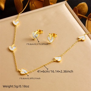 Heart Shape Stainless Steel Jewelry <b>Set</b> For Women Gift Fashion Necklace Earrings <b>Bracelet</b> White Shell Design - Product Image 4