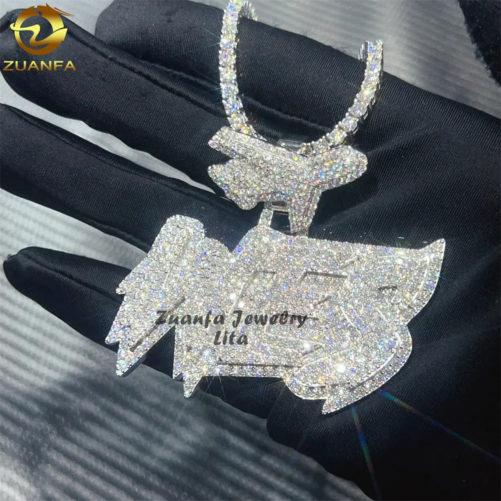 New Fashion Hip Hop Jewelry 2.5" Silver 925 Iced Out Name Letter Initial Custom Moissanite Pendant